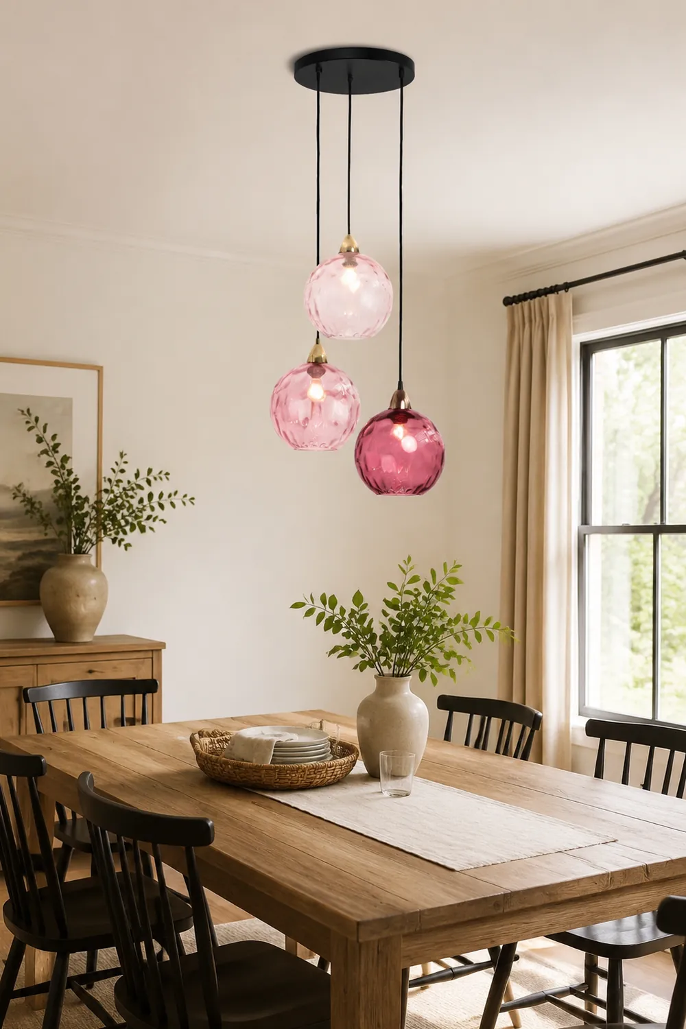 Hailie Pendelleuchte aus buntem Glas, 3 flammig, Rosa - Lumpaz