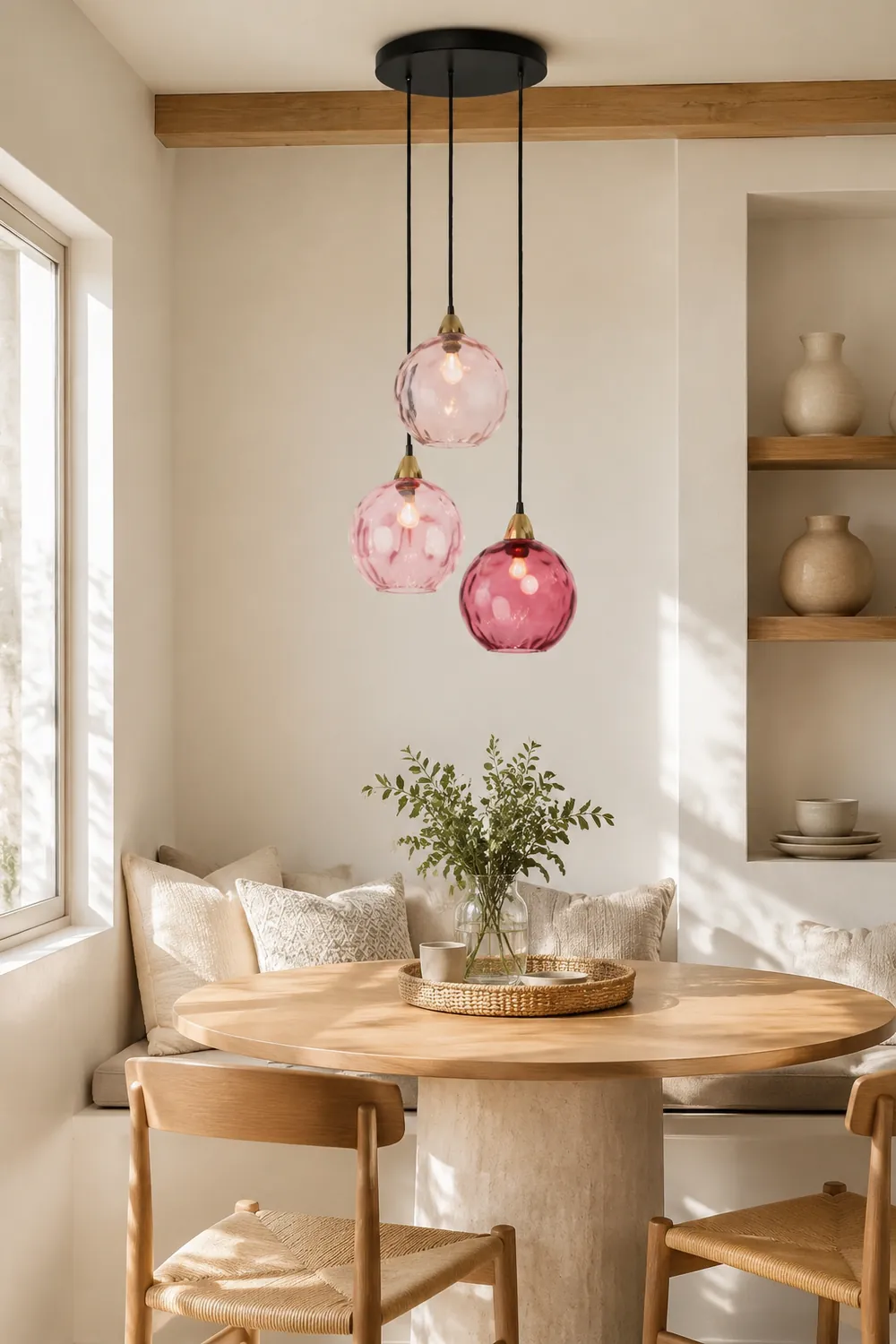Hailie Pendelleuchte aus buntem Glas, 3 flammig, Rosa - Lumpaz
