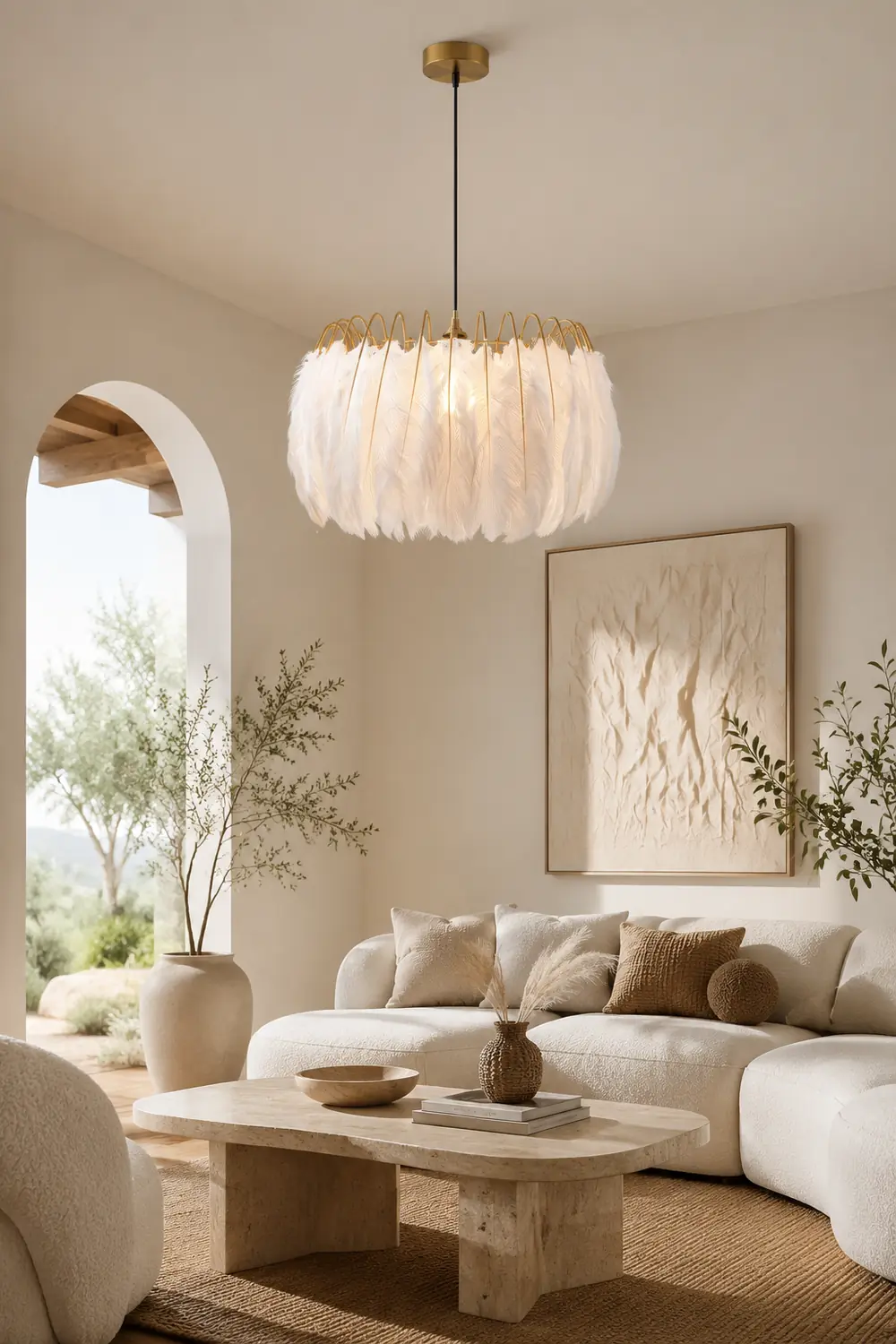 O'Moore Feder Moderne romantische Schlafzimmer-Pendelleuchten, Weiß - Lumpaz