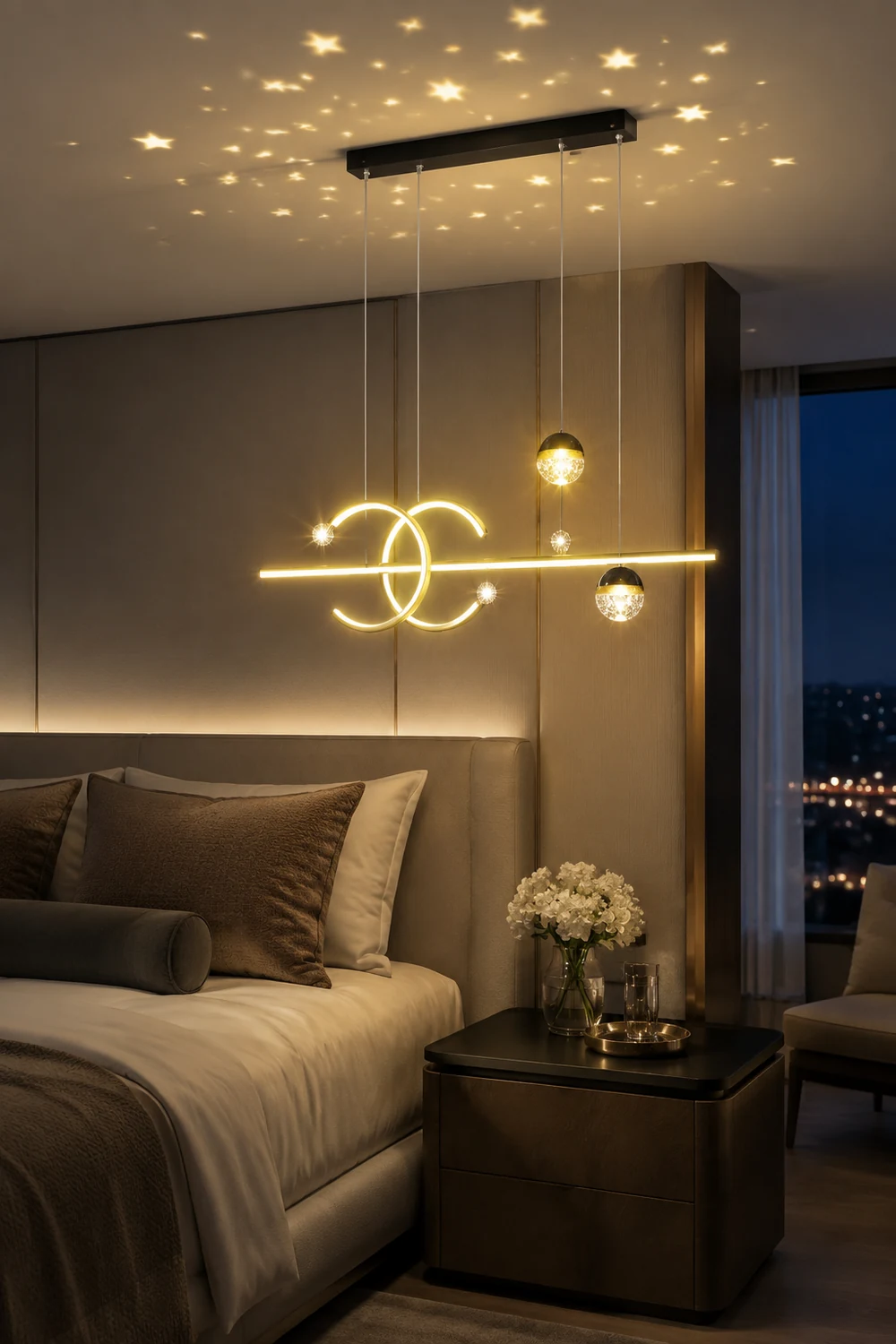 Madina Lineare LED Stern Pendelleuchte für Esszimmer, Schwarz - Lumpaz