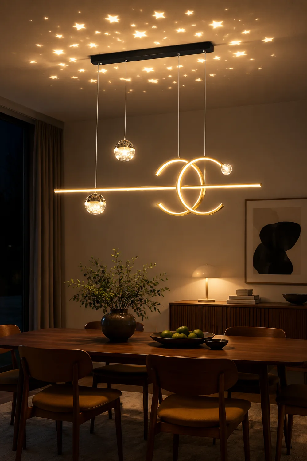 Madina Lineare LED Stern Pendelleuchte für Esszimmer, Schwarz - Lumpaz