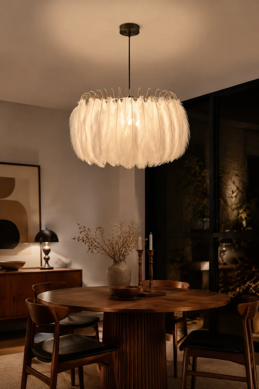 O'Moore Feder Moderne romantische Schlafzimmer-Pendelleuchten, Weiß - Lumpaz