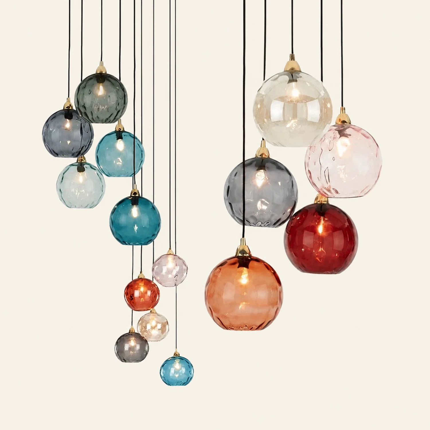 Hailie Pendelleuchte aus buntem Glas, 3 flammig, Rosa - Lumpaz
