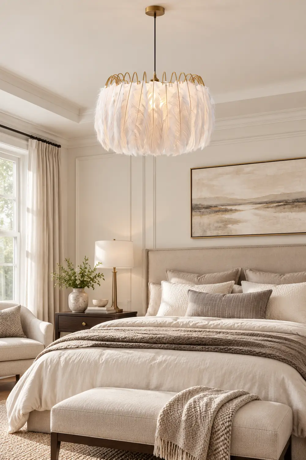 O'Moore Feder Moderne romantische Schlafzimmer-Pendelleuchten, Weiß - Lumpaz