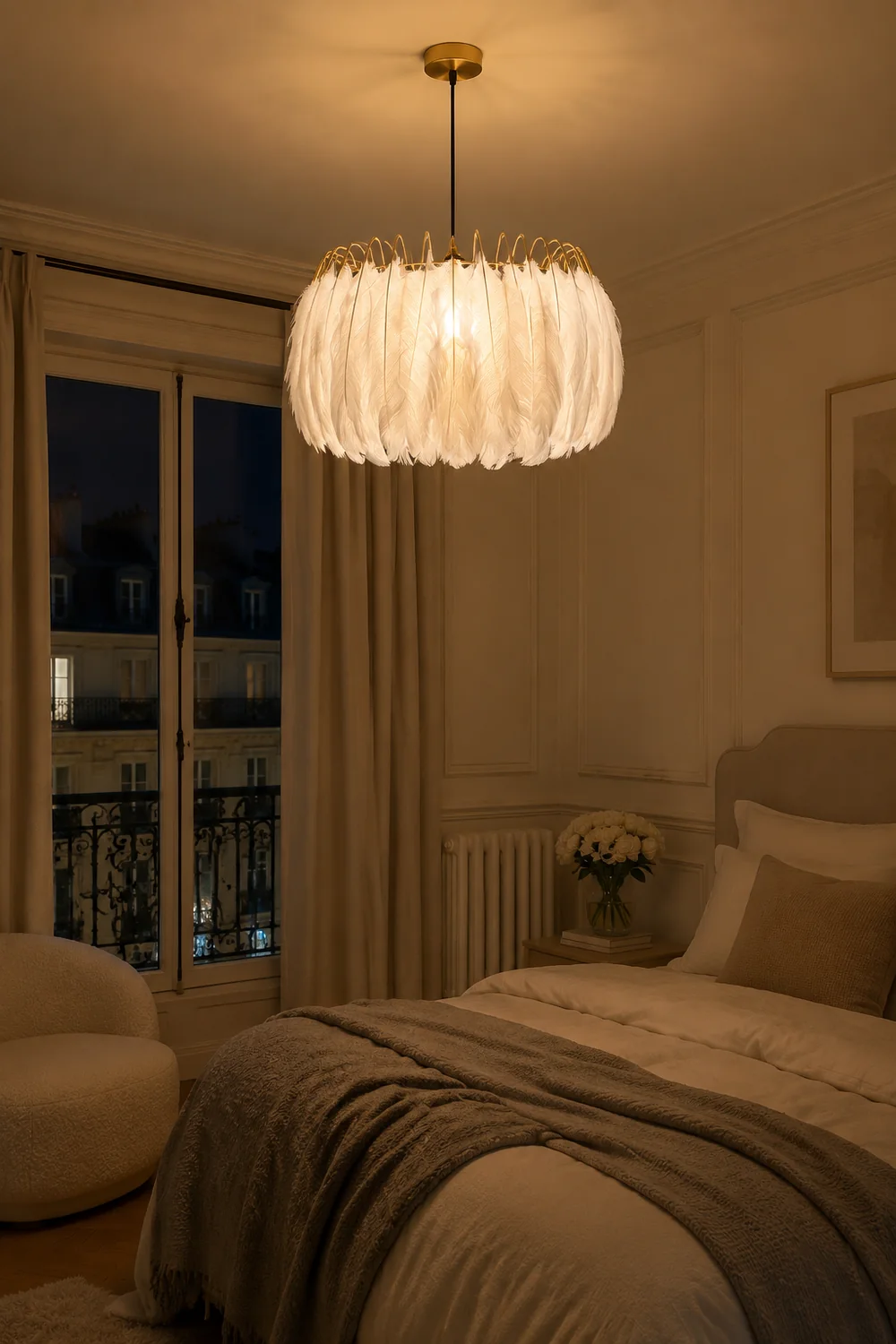 O'Moore Feder Moderne romantische Schlafzimmer-Pendelleuchten, Weiß - Lumpaz