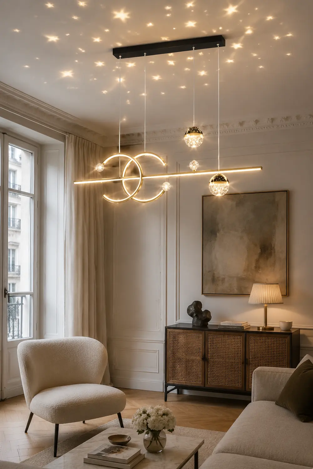 Madina Lineare LED Stern Pendelleuchte für Esszimmer, Schwarz - Lumpaz