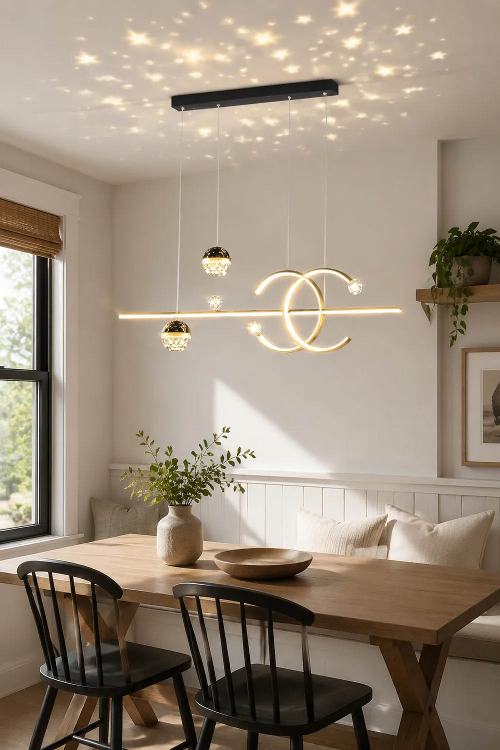 Madina Lineare LED Stern Pendelleuchte für Esszimmer, Schwarz - Lumpaz