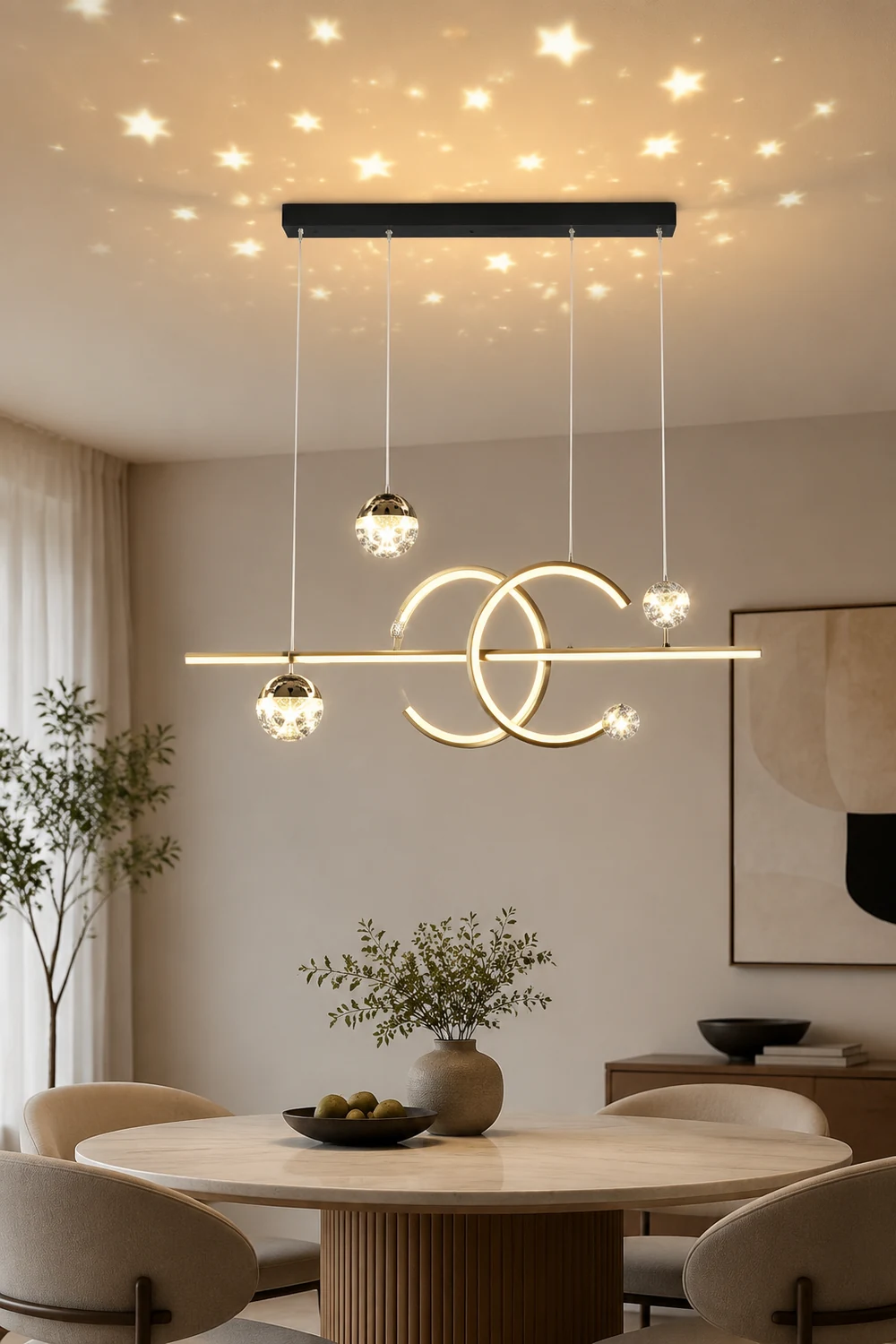 Madina Lineare LED Stern Pendelleuchte für Esszimmer, Schwarz - Lumpaz