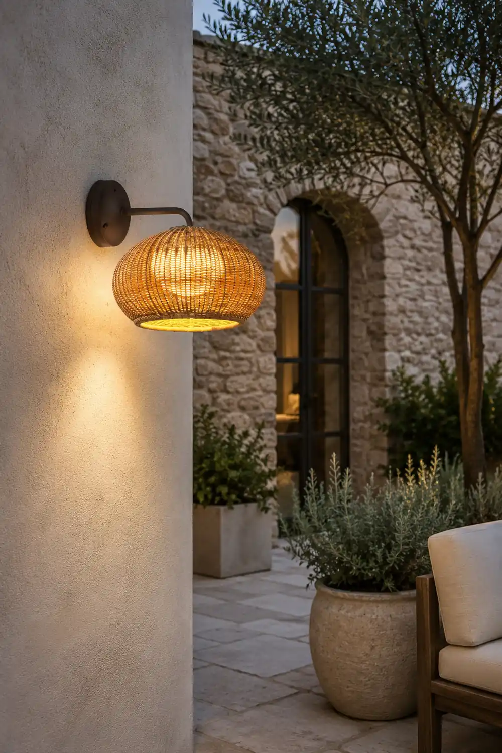 Ritta Außenwandleuchte Bauernhof, Metall & Rattan, 33CM Lang - Lumpaz