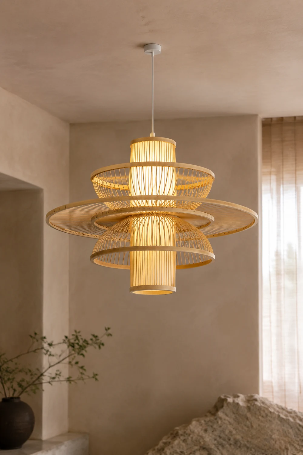 Muto Pendelleuchte Lotosförmig, Bambus, 2 Farben, ∅40CM/50CM/60CM - Lumpaz