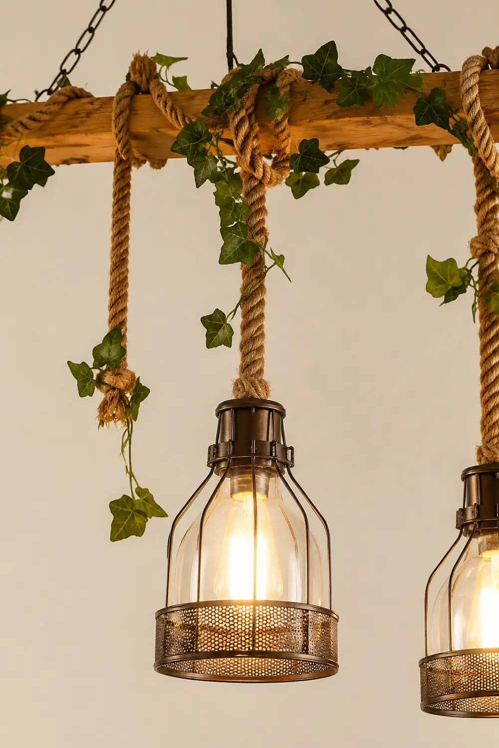 Alessio Retro Pendelleuchte aus Glas & Holz, 3/5-flammig - Lumpaz