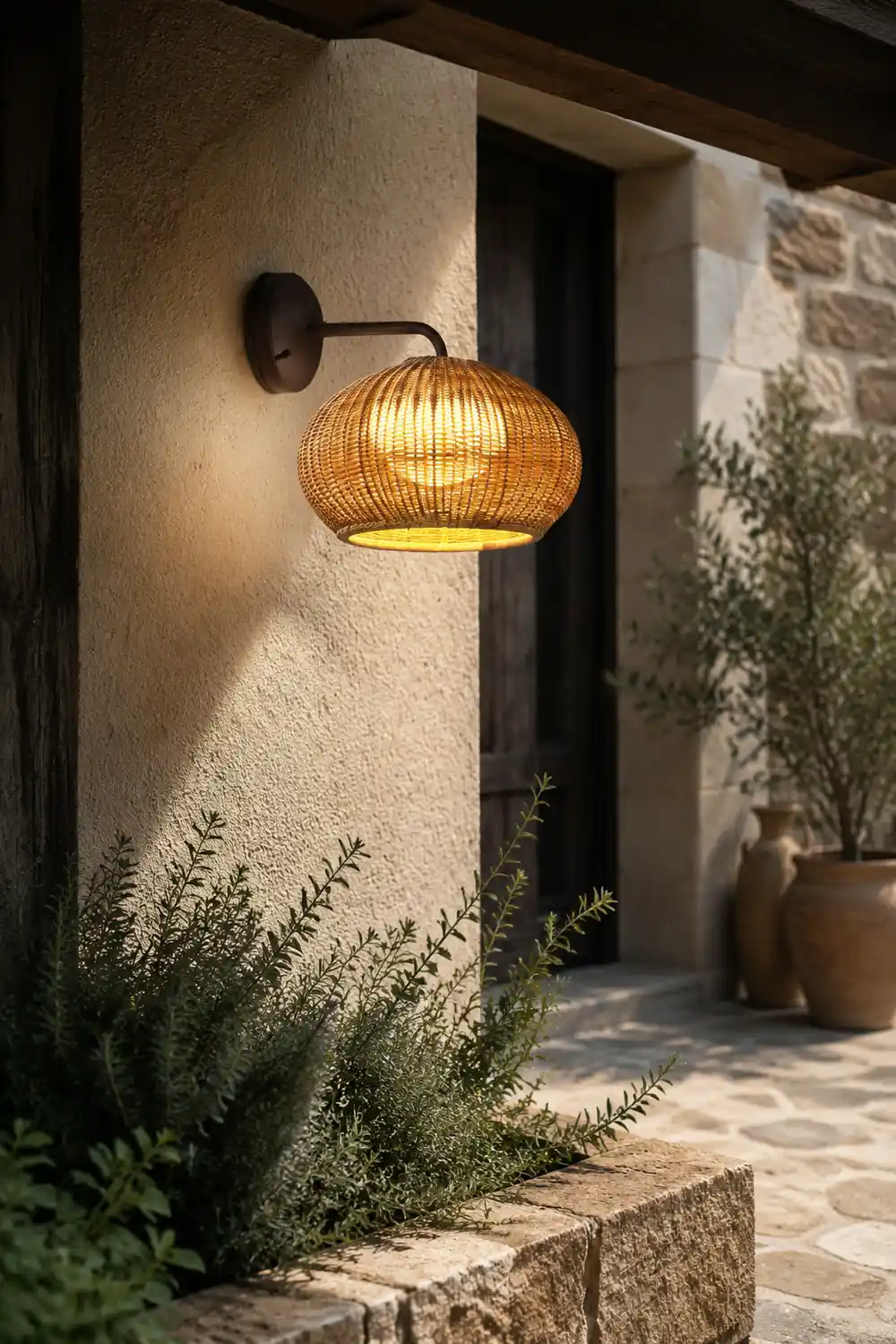 Ritta Außenwandleuchte Bauernhof, Metall & Rattan, 33CM Lang - Lumpaz
