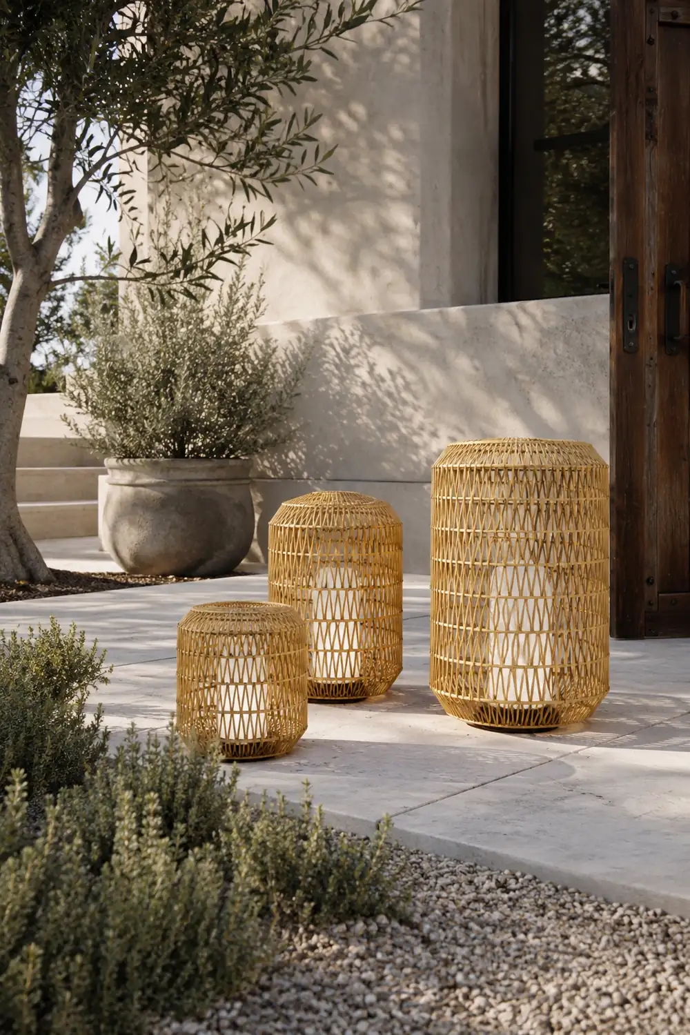 Ritta Außenstehleuchte Bauernhof, Metall & Rattan, ∅28/41/52CM - Lumpaz