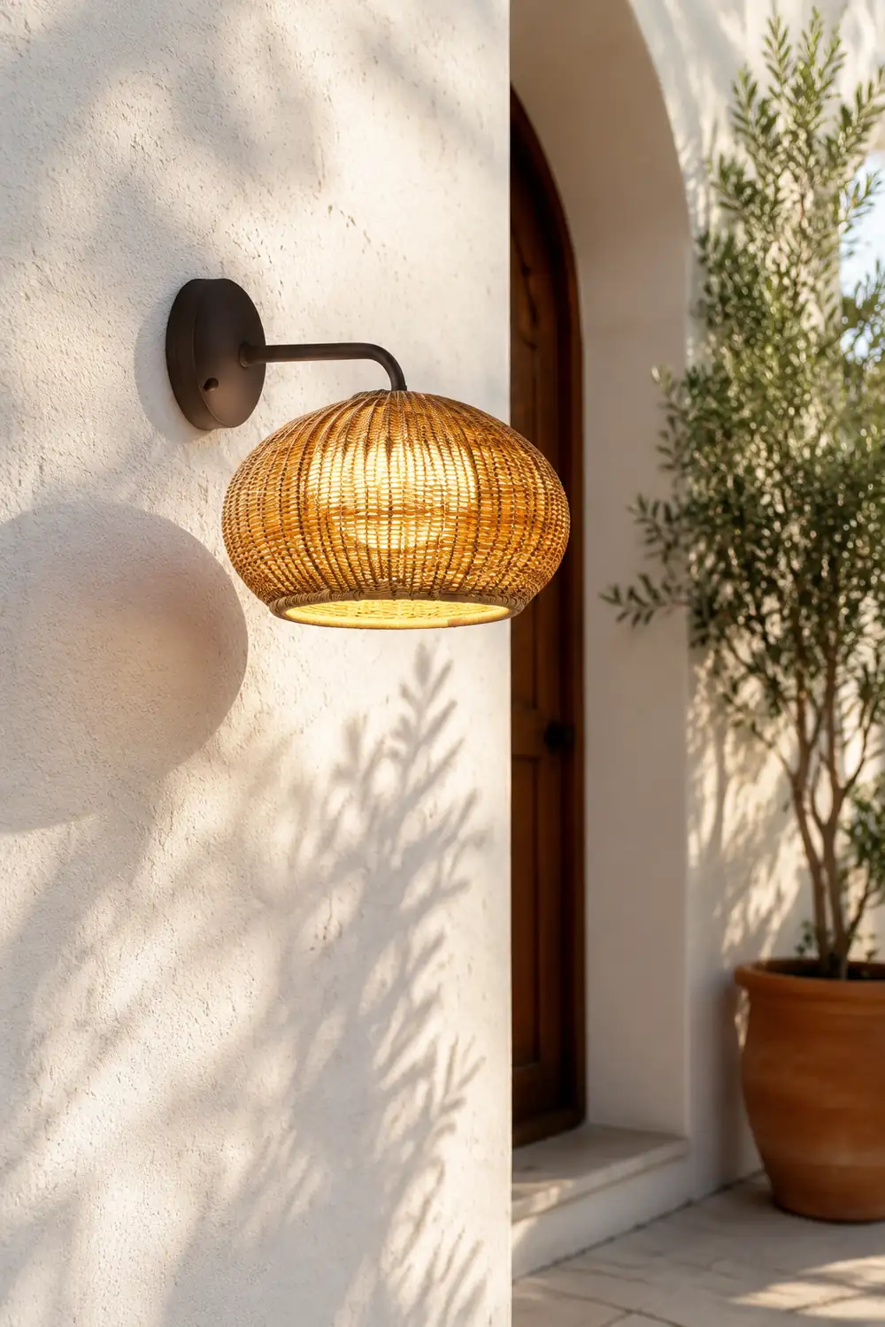 Ritta Außenwandleuchte Bauernhof, Metall & Rattan, 33CM Lang - Lumpaz