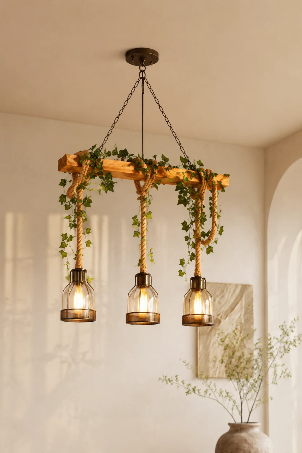 Alessio Retro Pendelleuchte aus Glas & Holz, 3/5-flammig - Lumpaz
