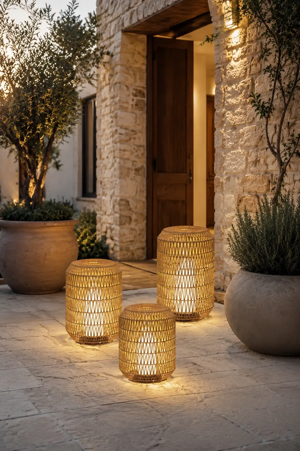 Ritta Außenstehleuchte Bauernhof, Metall & Rattan, ∅28/41/52CM - Lumpaz