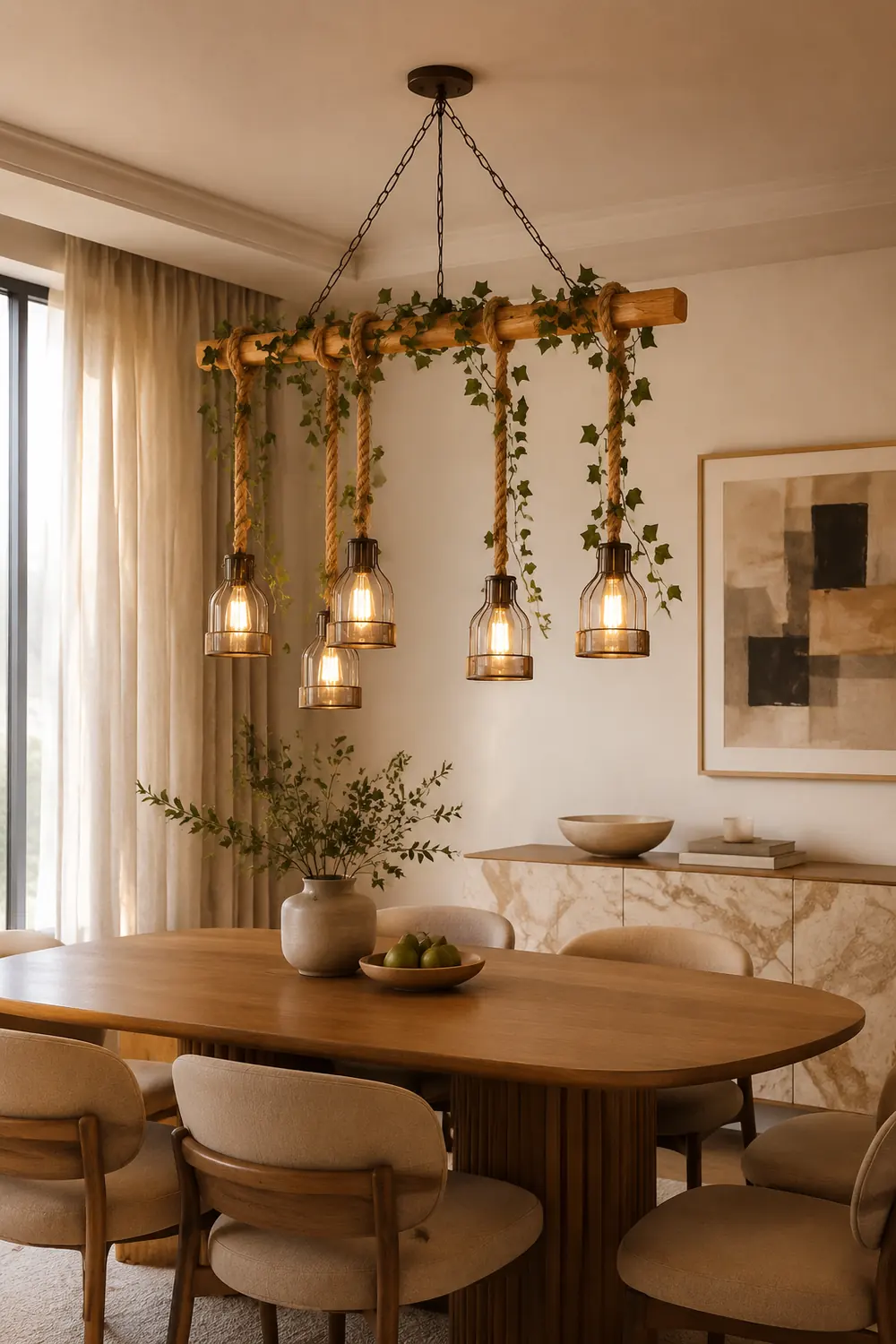 Alessio Retro Pendelleuchte aus Glas & Holz, 3/5-flammig - Lumpaz
