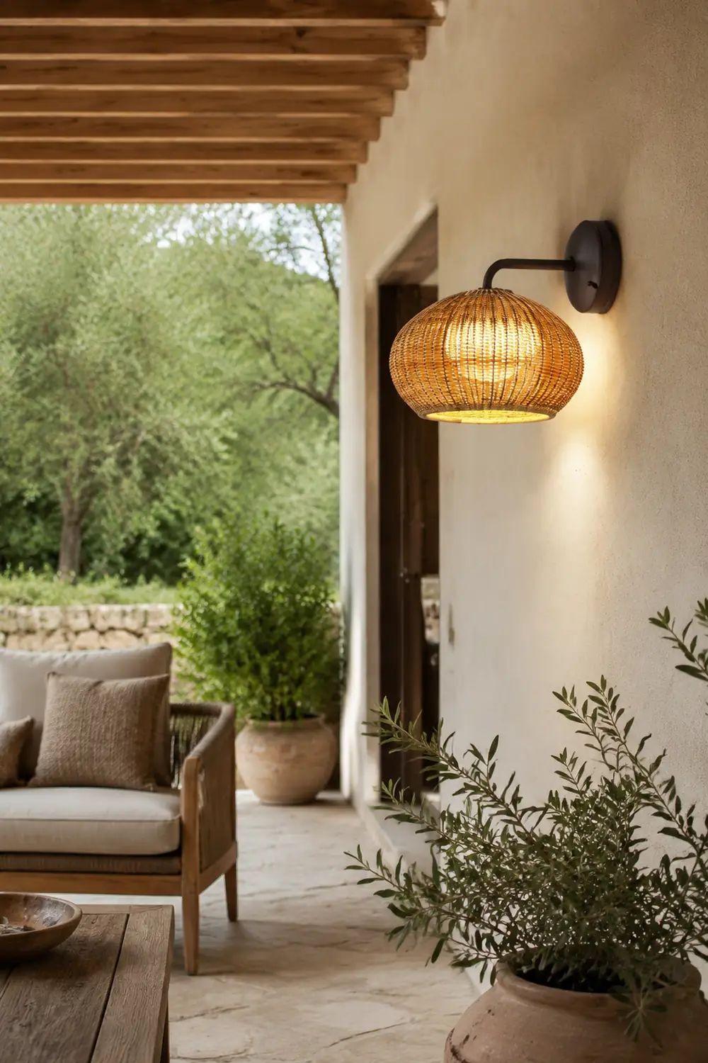 Ritta Außenwandleuchte Bauernhof, Metall & Rattan, 33CM Lang - Lumpaz