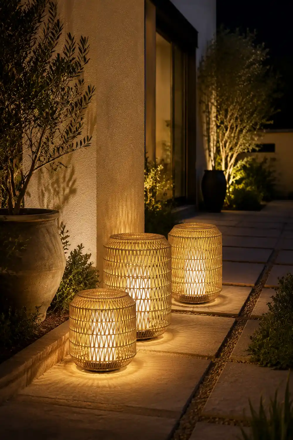 Ritta Außenstehleuchte Bauernhof, Metall & Rattan, ∅28/41/52CM - Lumpaz