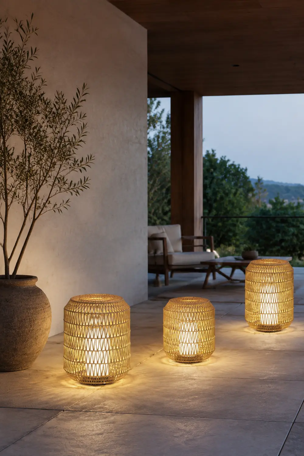 Ritta Außenstehleuchte Bauernhof, Metall & Rattan, ∅28/41/52CM - Lumpaz