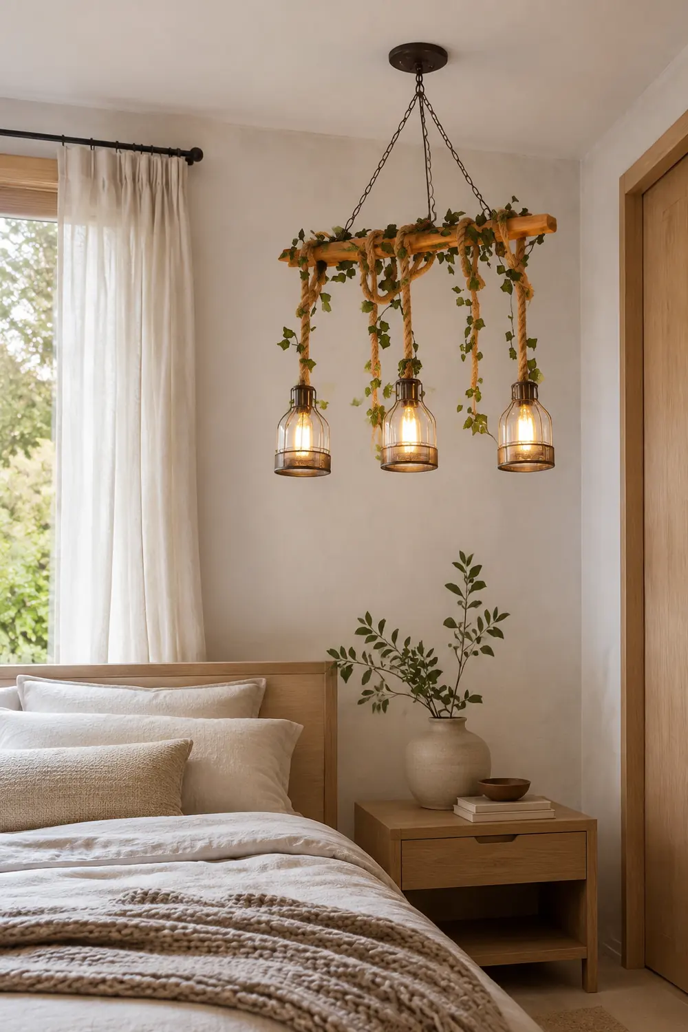 Alessio Retro Pendelleuchte aus Glas & Holz, 3/5-flammig - Lumpaz