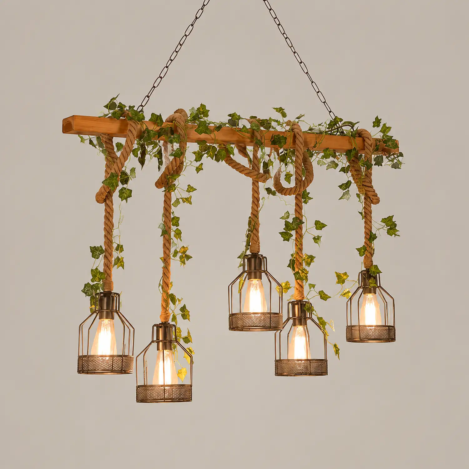Alessio Retro Pendelleuchte aus Glas & Holz, 3/5-flammig - Lumpaz