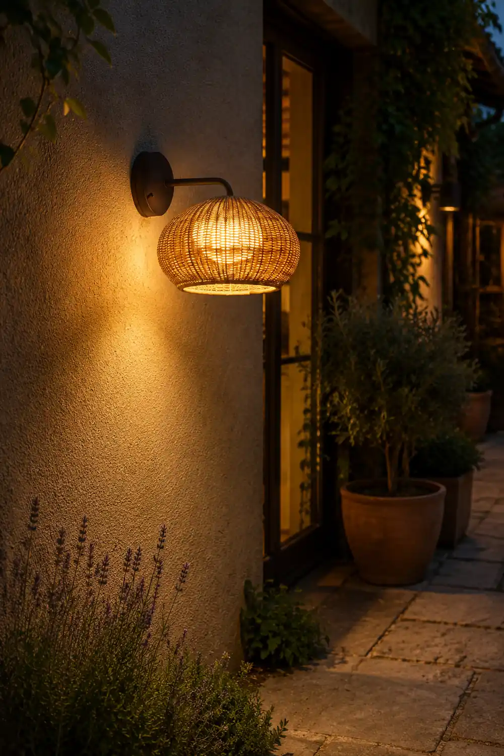 Ritta Außenwandleuchte Bauernhof, Metall & Rattan, 33CM Lang - Lumpaz