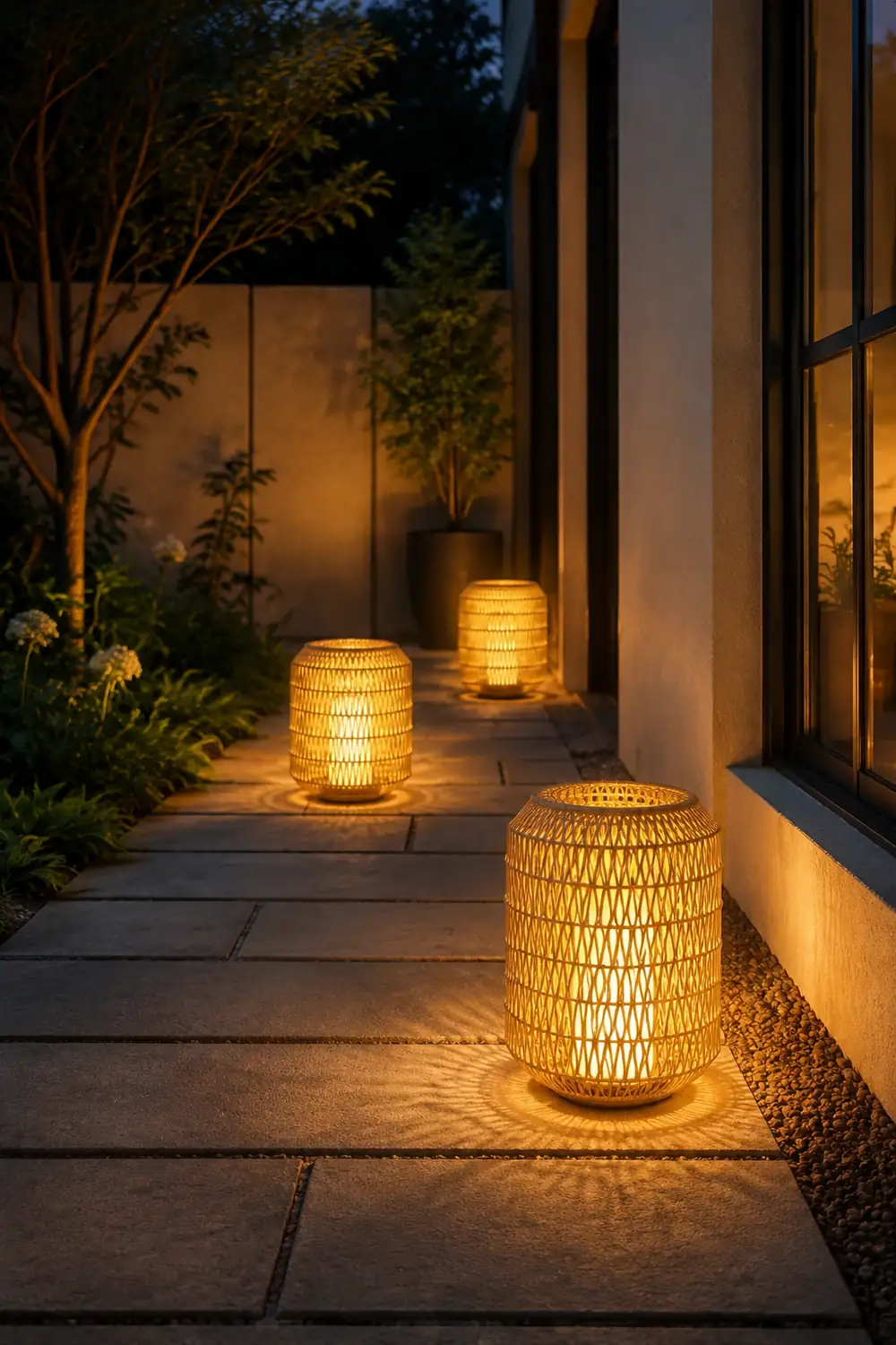 Ritta Außenstehleuchte Bauernhof, Metall & Rattan, ∅28/41/52CM - Lumpaz