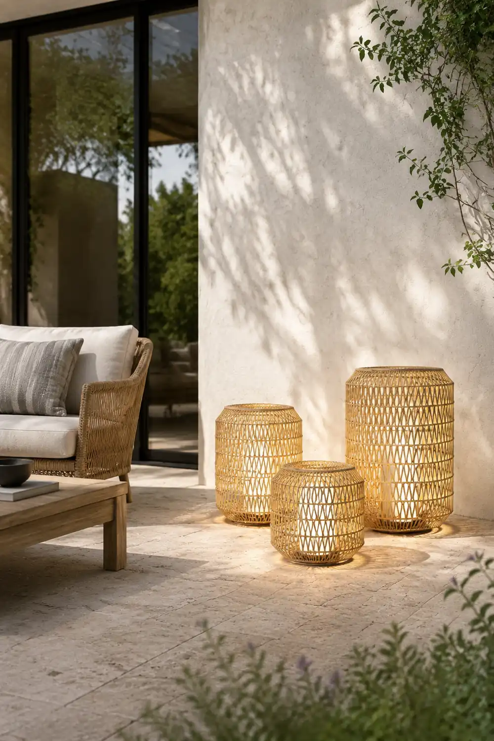 Ritta Außenstehleuchte Bauernhof, Metall & Rattan, ∅28/41/52CM - Lumpaz