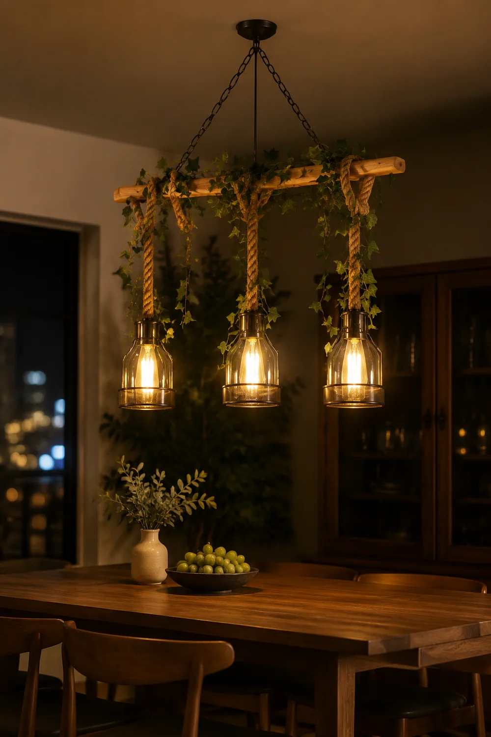 Alessio Retro Pendelleuchte aus Glas & Holz, 3/5-flammig - Lumpaz