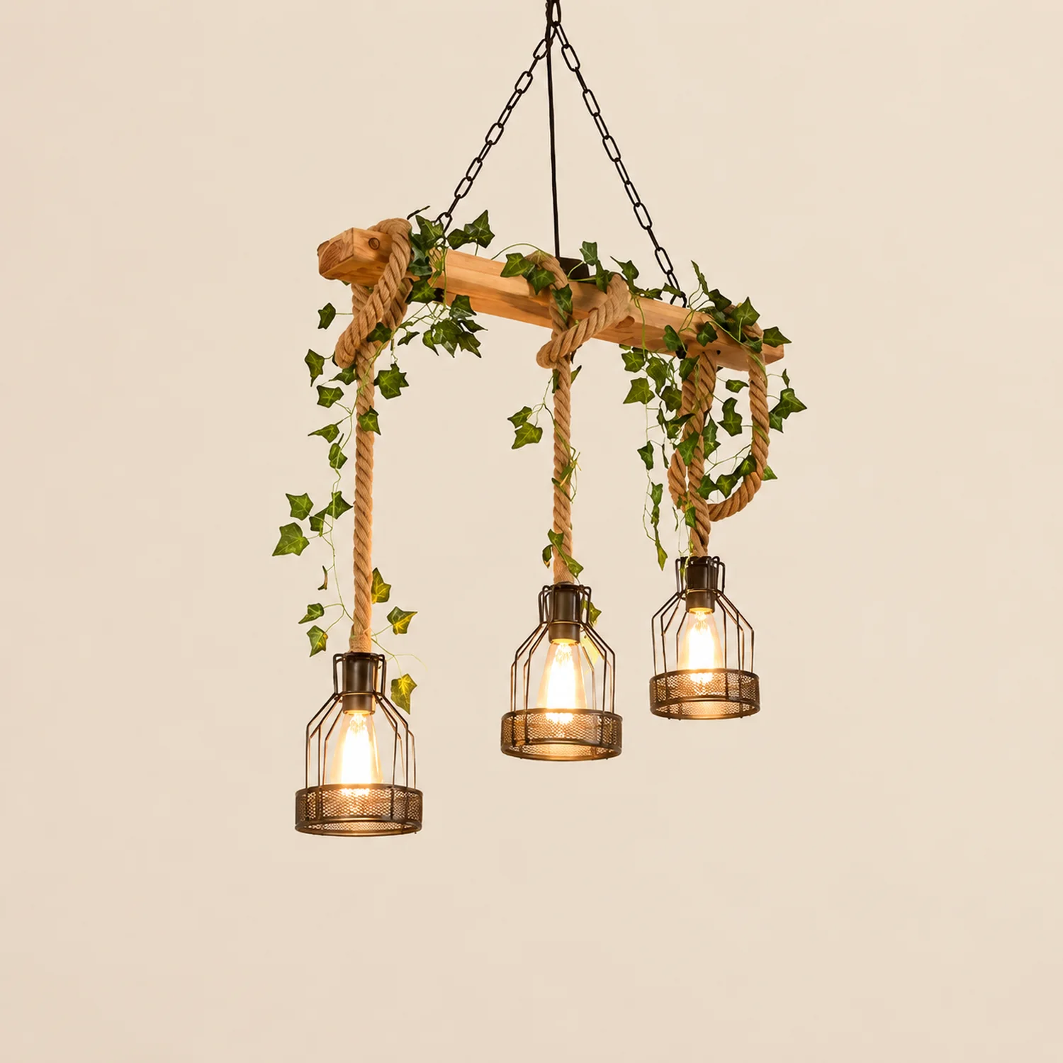 Alessio Retro Pendelleuchte aus Glas & Holz, 3/5-flammig - Lumpaz