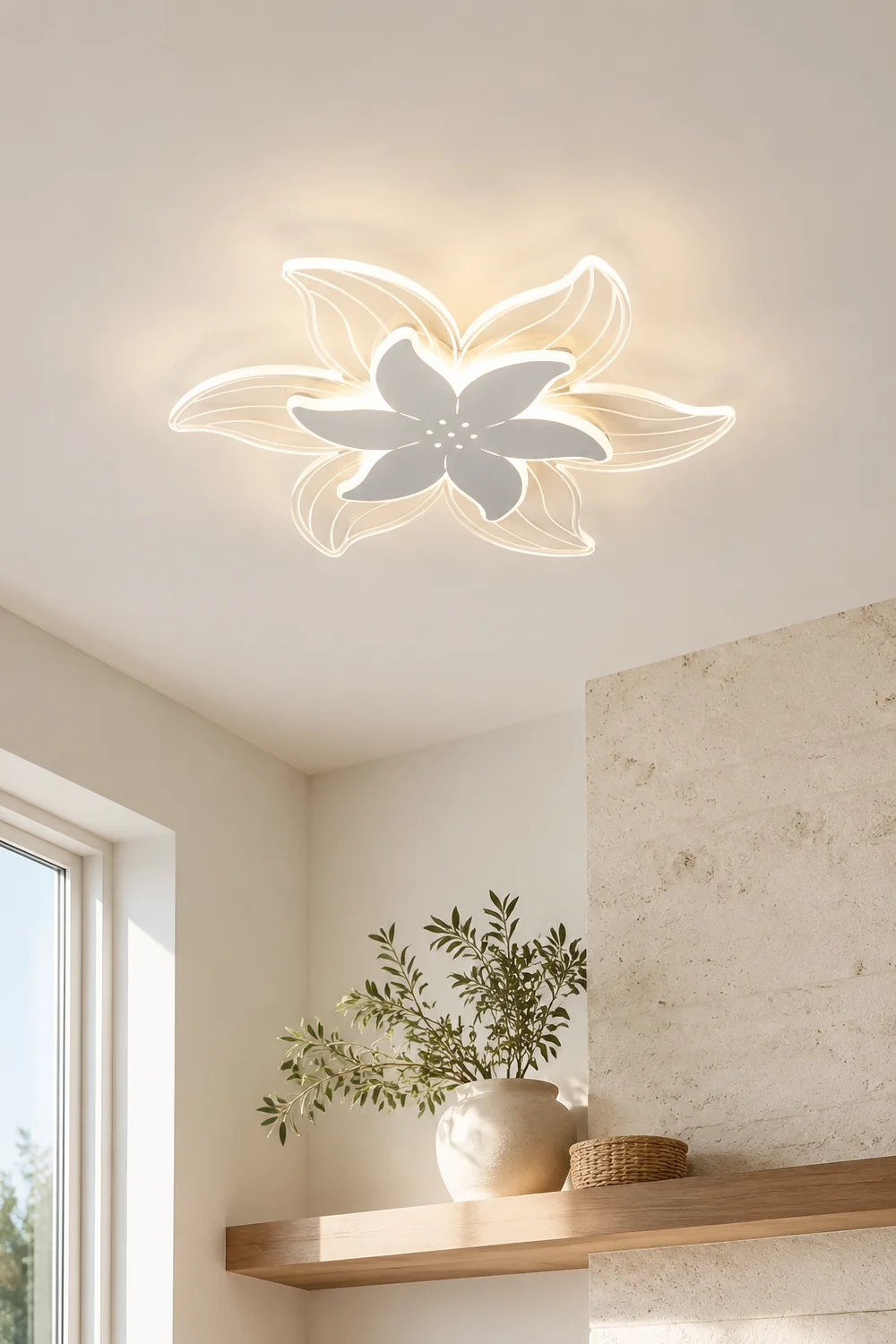 Hana Deckenleuchte Blumenform Weiß, 42/52CM Lang - Lumpaz