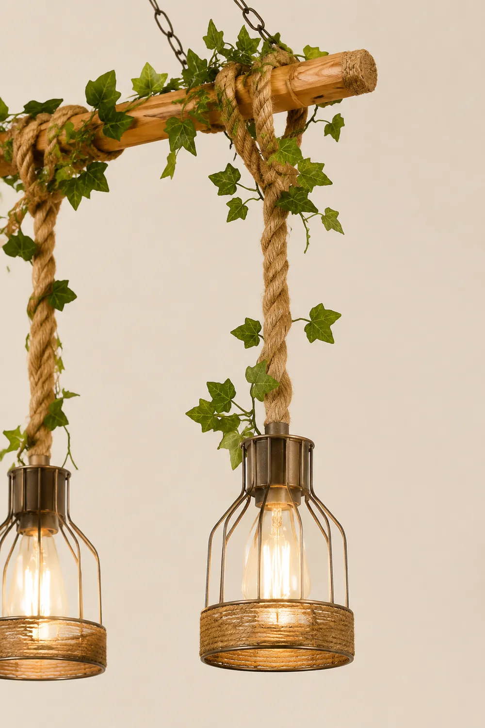 Alessio Retro Pendelleuchte aus Glas & Holz, 3/5-flammig - Lumpaz