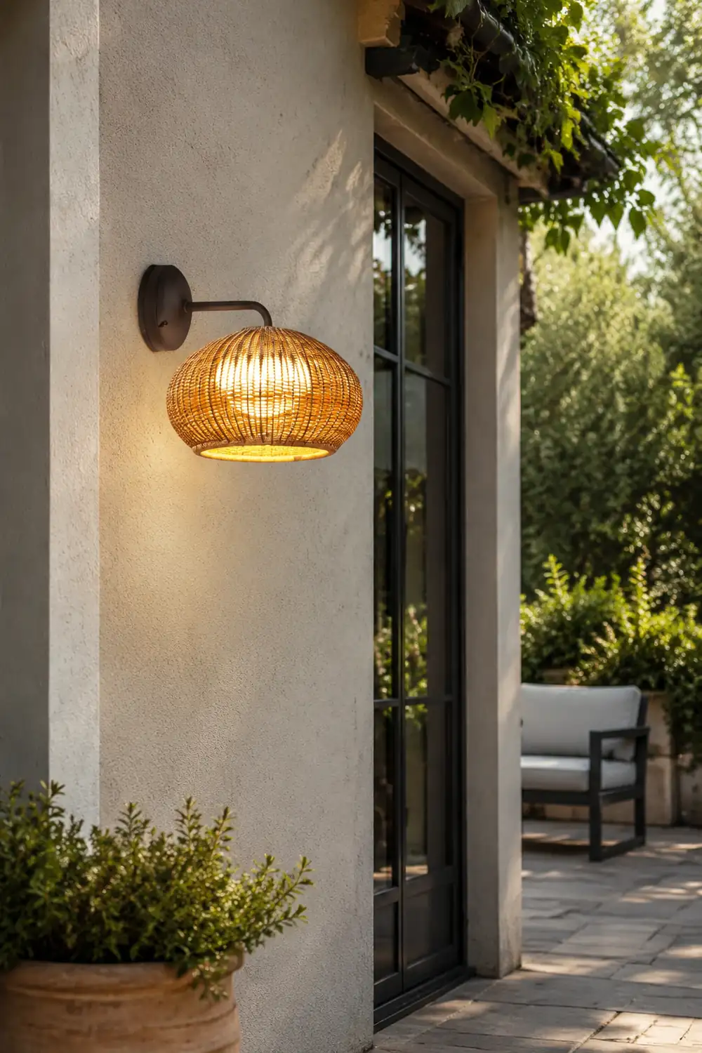 Ritta Außenwandleuchte Bauernhof, Metall & Rattan, 33CM Lang - Lumpaz