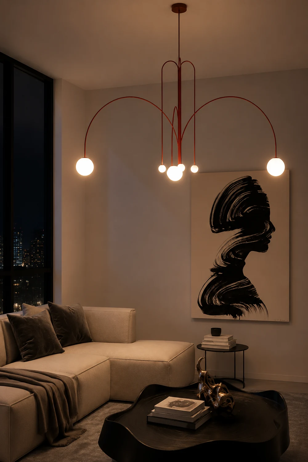 Red Art Deco Long Line Type Metal Pendant Light - Lumpaz
