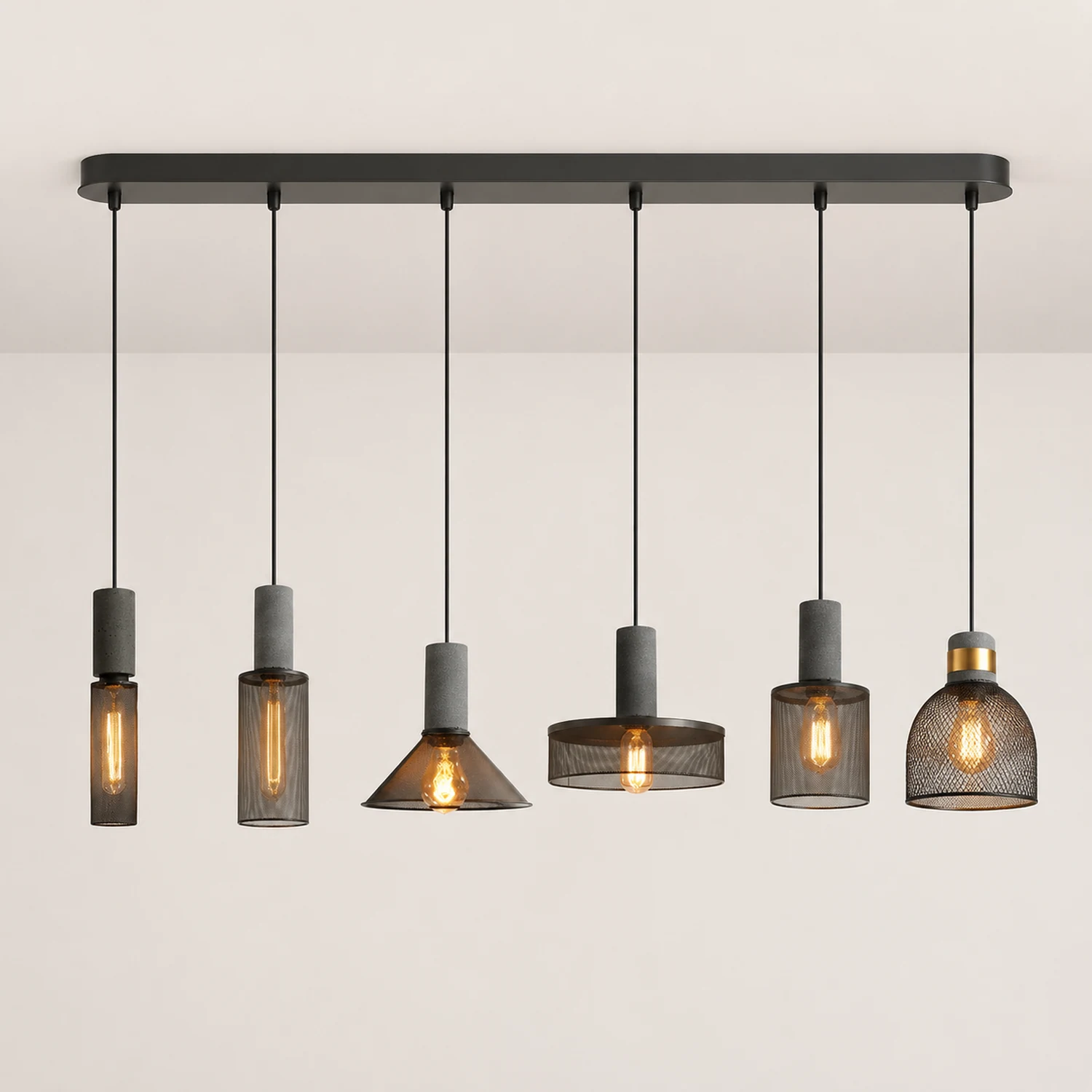 Zaid Industrielle Pendelleuchte, 6 Stile, Zement und Metall - Lumpaz