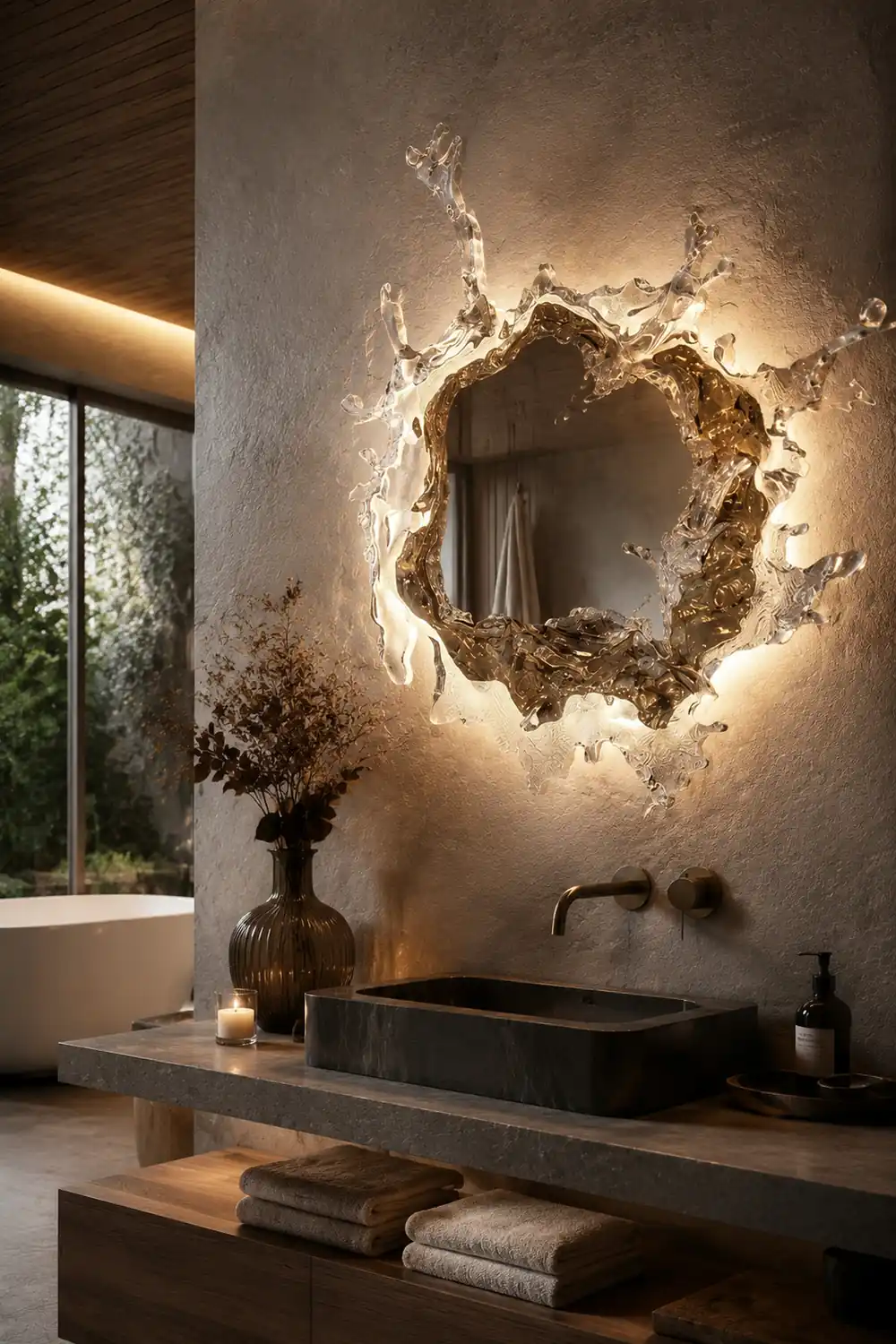 Kristy Wandlampe Wasserrippel Spiegel Licht Farbtemperatur umschaltbar, 2 Farbe, 45/66/88CM - Lumpaz