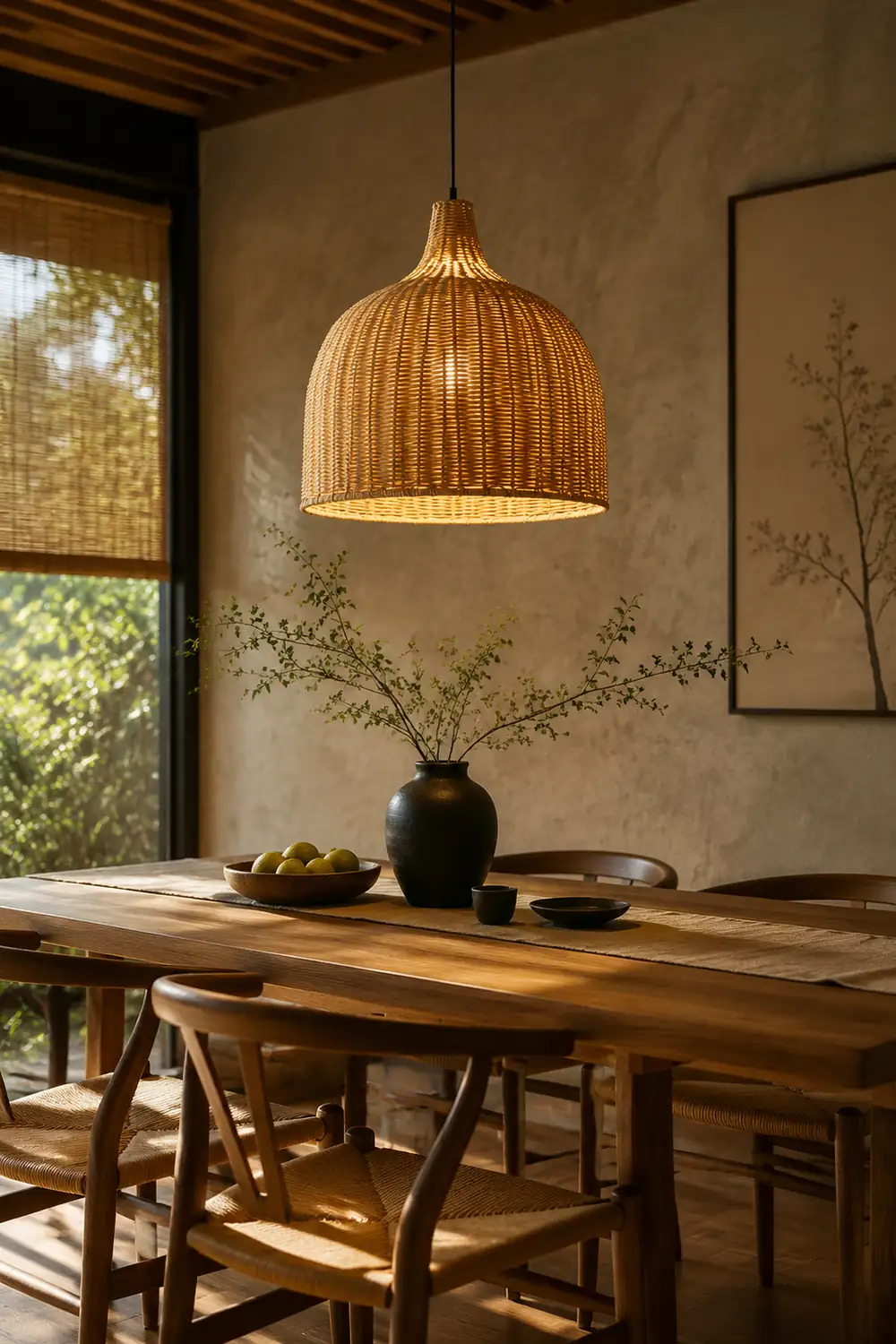 Bamboo Rattan Basket Pendant Light For Kitchen - Lumpaz