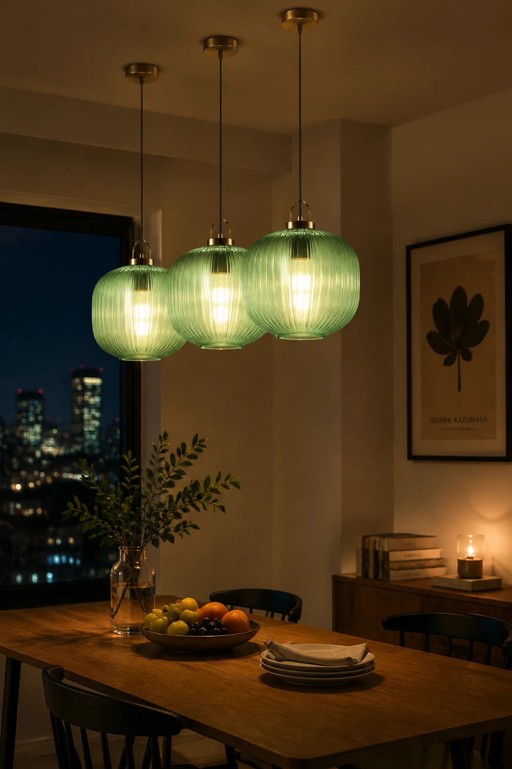 Retro Green Lantern Glass Pendant Lamp - Lumpaz