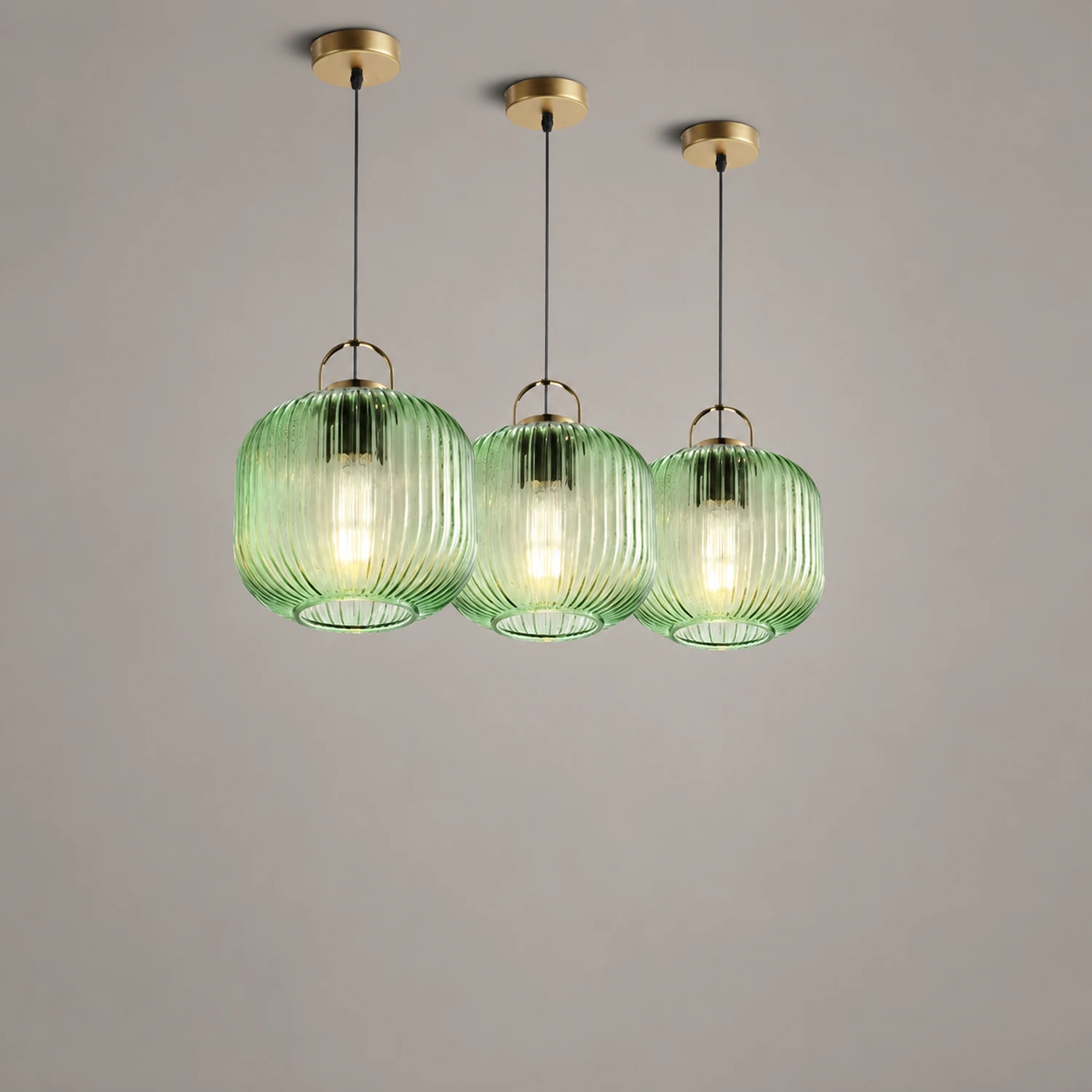 Retro Green Lantern Glass Pendant Lamp - Lumpaz