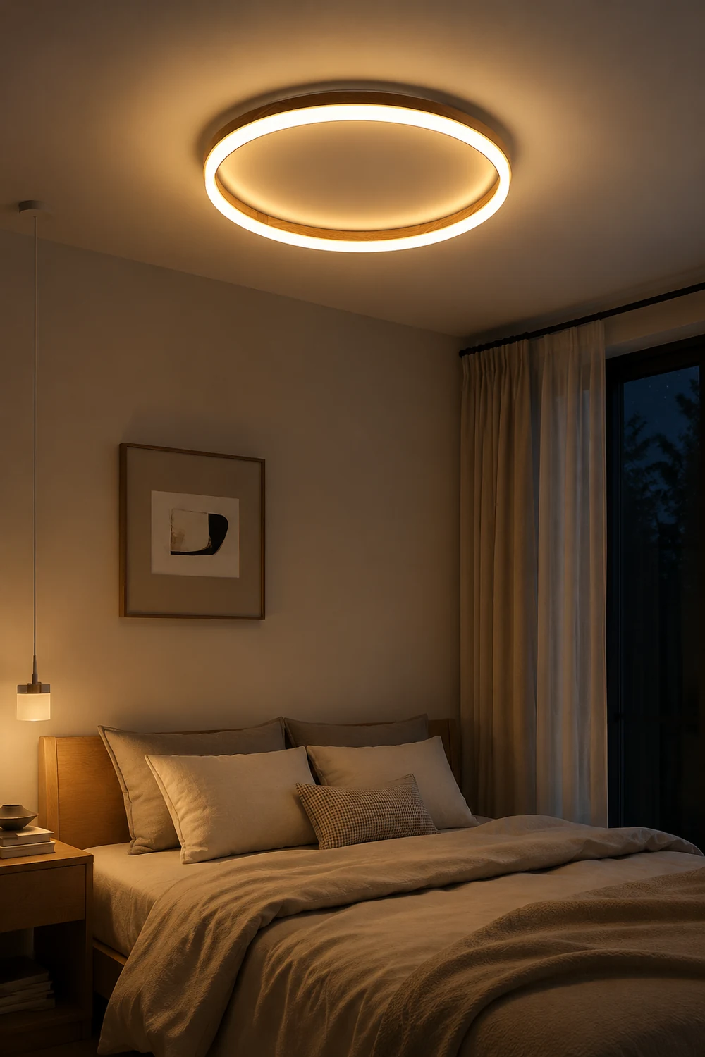 Ozawa Deckenleuchte Äußerer Halo dimmbar, Hölzern & Acryl ∅40/50cm - Lumpaz