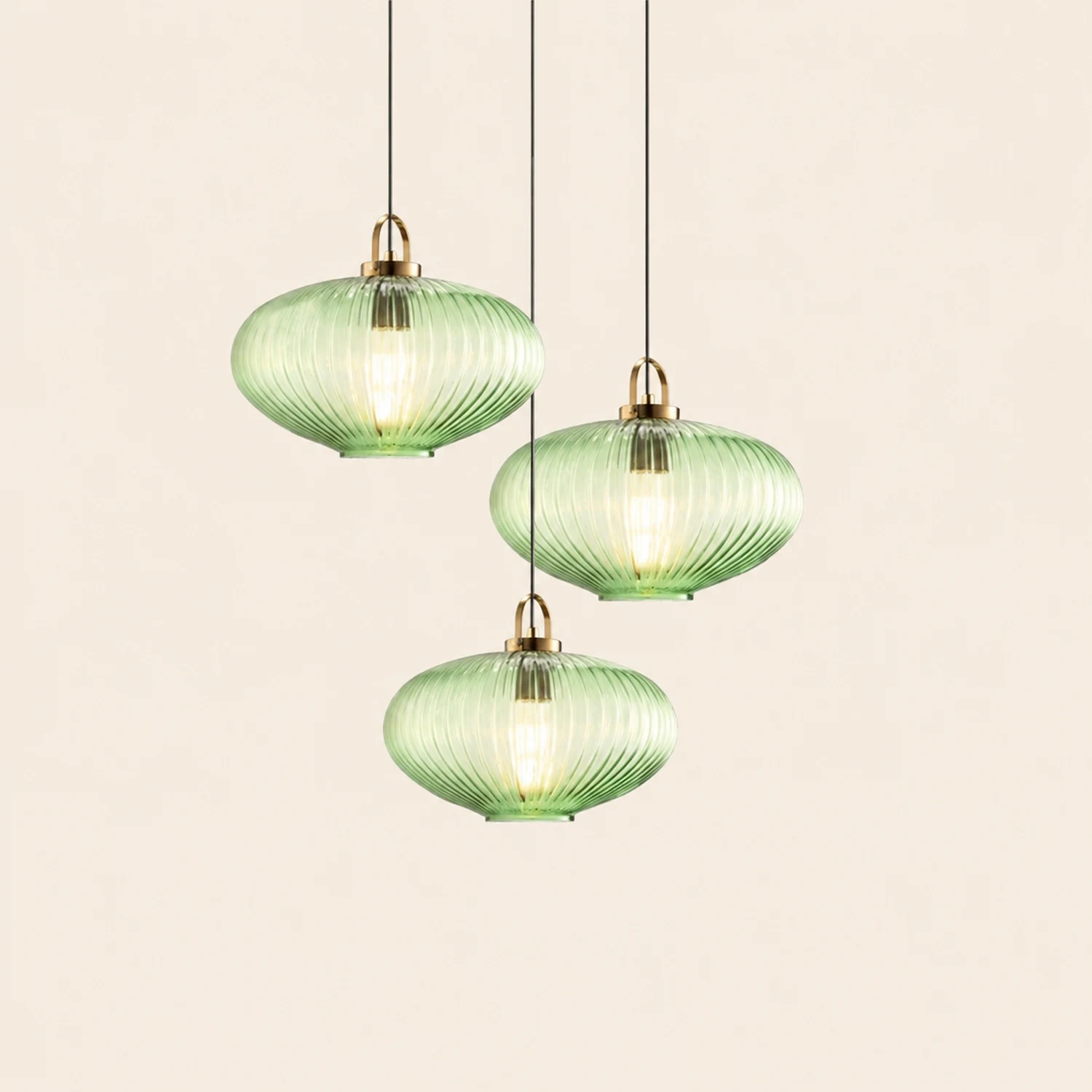 Retro Green Lantern Glass Pendant Lamp - Lumpaz