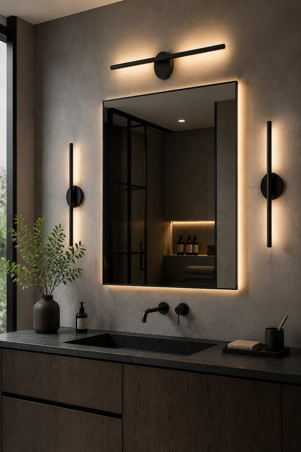 Edge Spiegelfront Waschtisch-Wandleuchte, L 60/80/100/120CM - Lumpaz