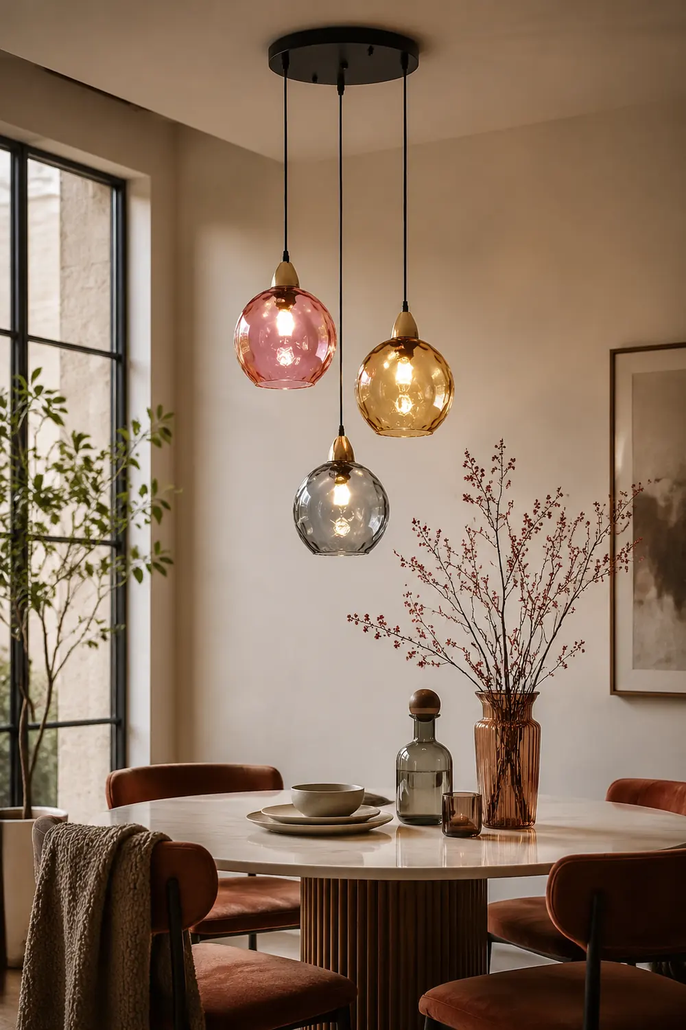 Hailie Pendelleuchte aus buntem Glas, 3 flammig - Lumpaz
