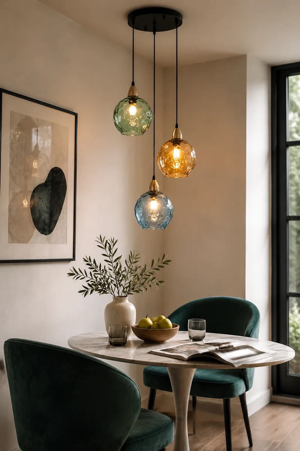 Hailie Pendelleuchte aus buntem Glas, 3 flammig - Lumpaz