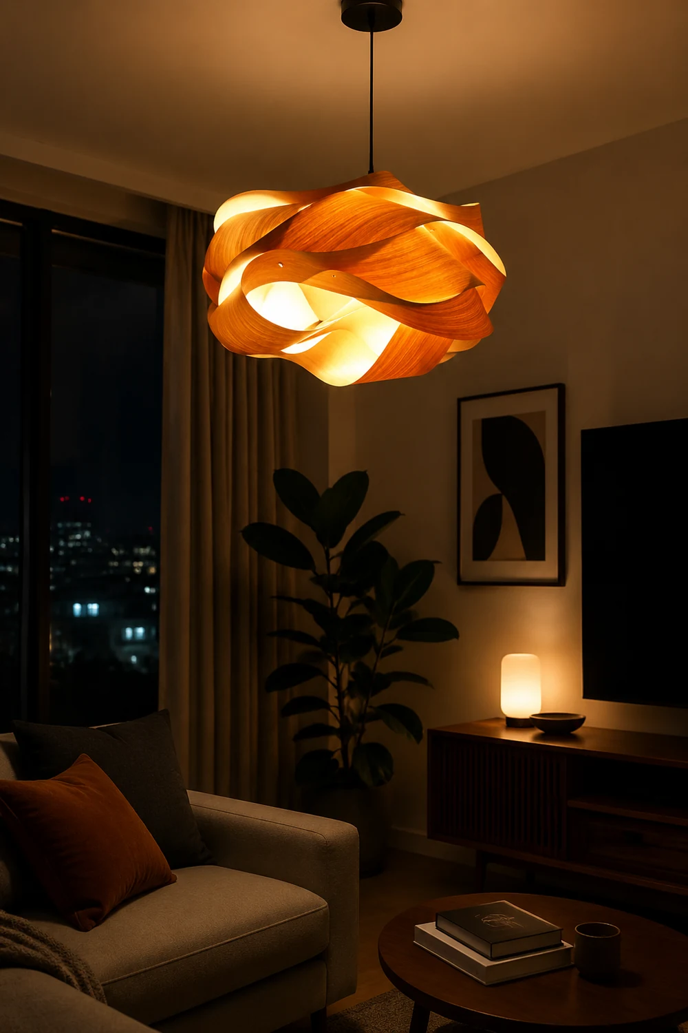 Modern Irregular Wood Pendant Light For Kitchen - Lumpaz