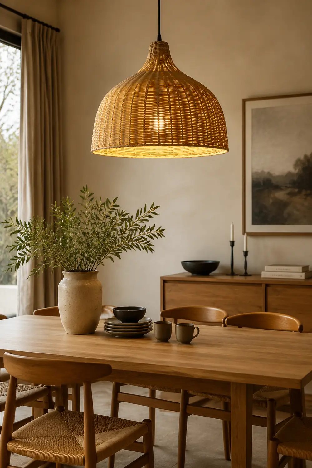 Bamboo Rattan Basket Pendant Light For Kitchen - Lumpaz