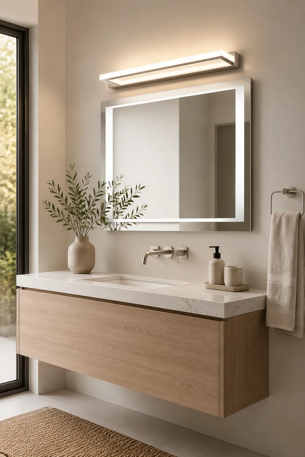 Leigh Rechteckige Spiegelfront Waschtisch-Wandleuchte, L 42/52/62/72CM - Lumpaz
