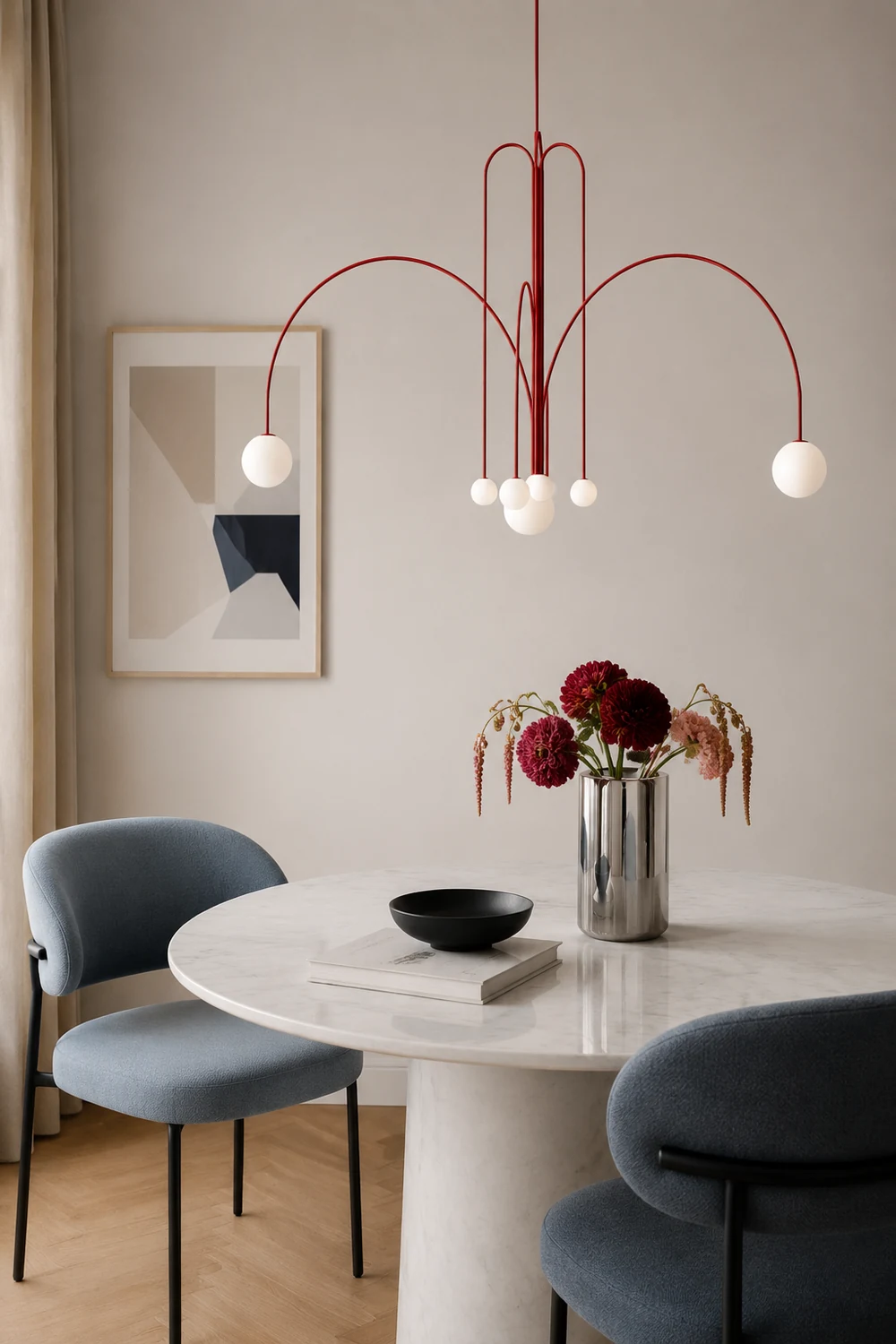 Red Art Deco Long Line Type Metal Pendant Light - Lumpaz