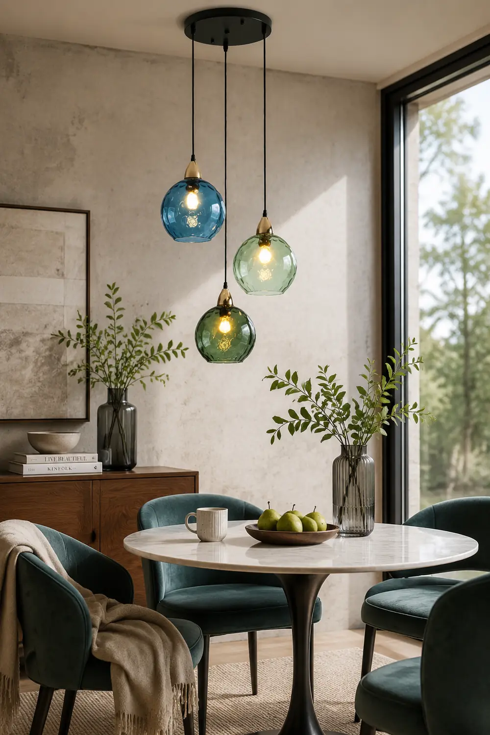 Hailie Pendelleuchte aus buntem Glas, 3 flammig - Lumpaz